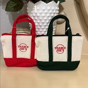 Canvas Micro Tote w Grocery Bag Set - Red and Green